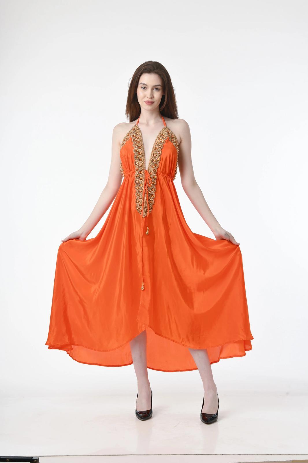 Ocean Empress Halter Dress – Blue Silk & Golden Detail