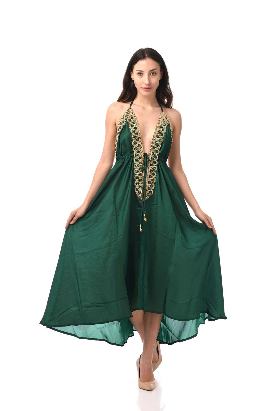 Ocean Empress Halter Dress – Blue Silk & Golden Detail
