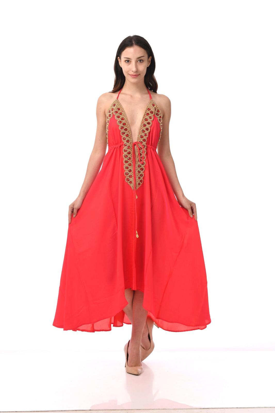 Ocean Empress Halter Dress – Blue Silk & Golden Detail