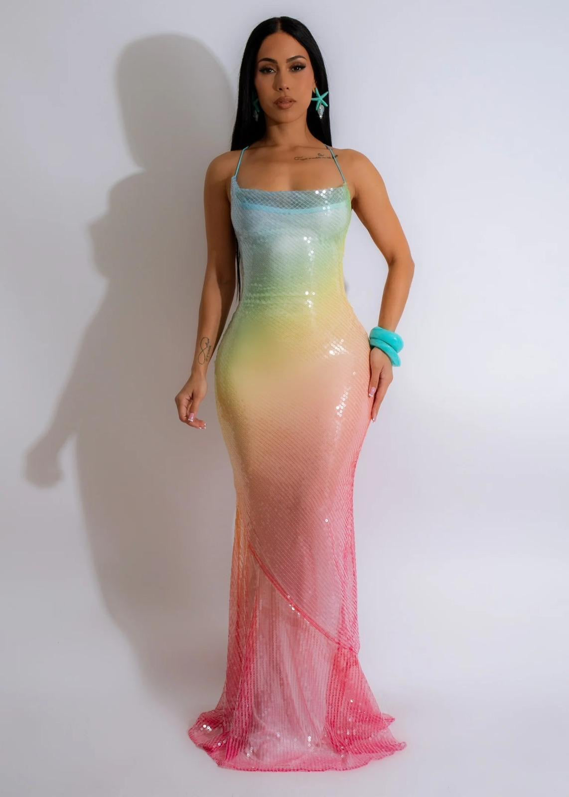 Prism Glow Gown – Sculpted Sparkle & Chromatic Flow