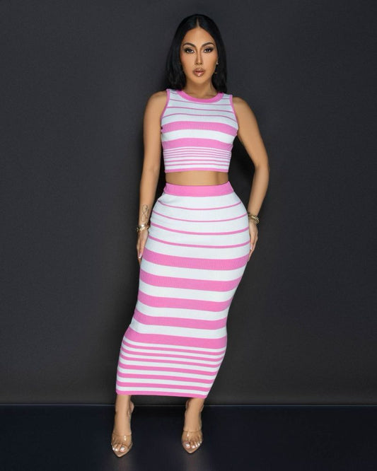 Chic Striped Two-Piece Knit Set