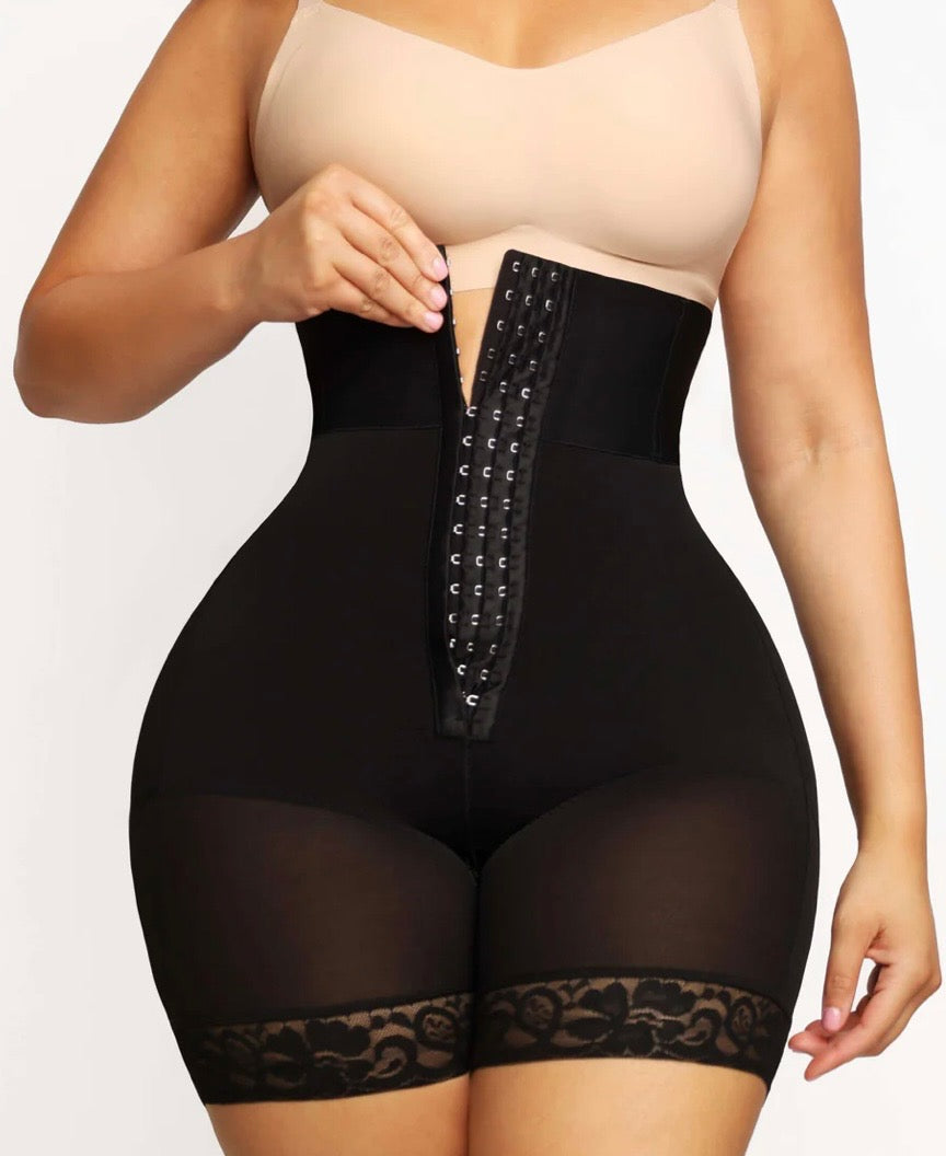 High-Waist Post-Surgical Body Shaper with Lace Trim - Tummy Control & Compression Garment
