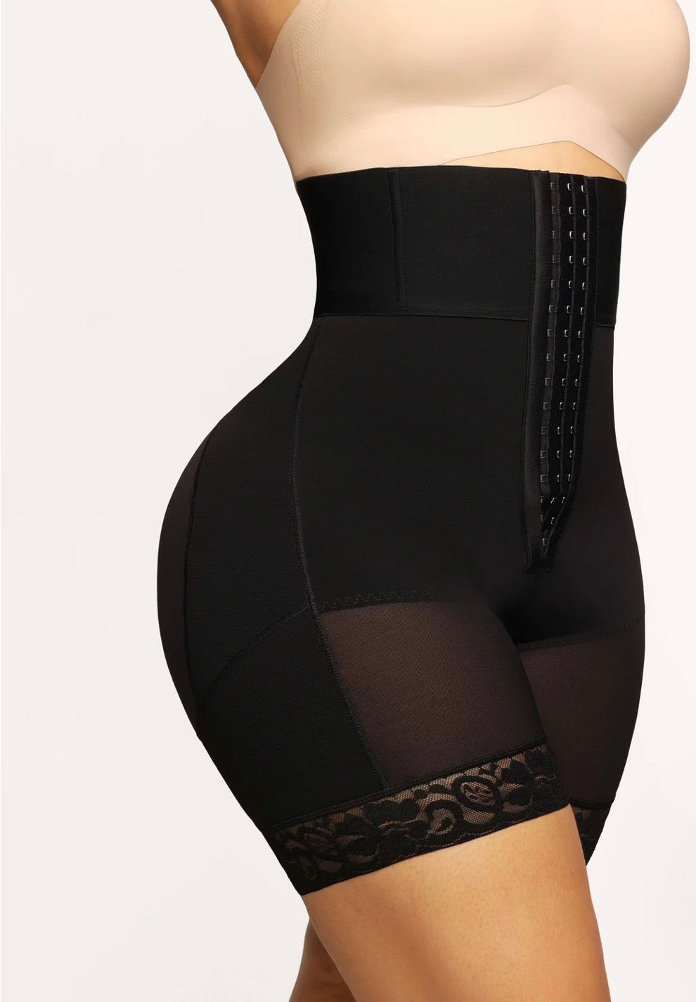 High-Waist Post-Surgical Body Shaper with Lace Trim - Tummy Control & Compression Garment