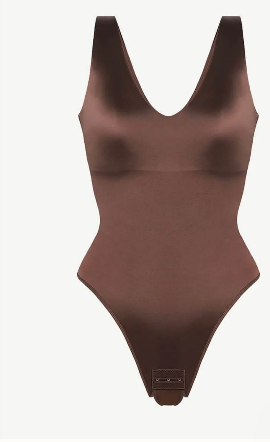 Sculpting Brown Bodysuit with Deep V-Neckline - Flattering and Chic