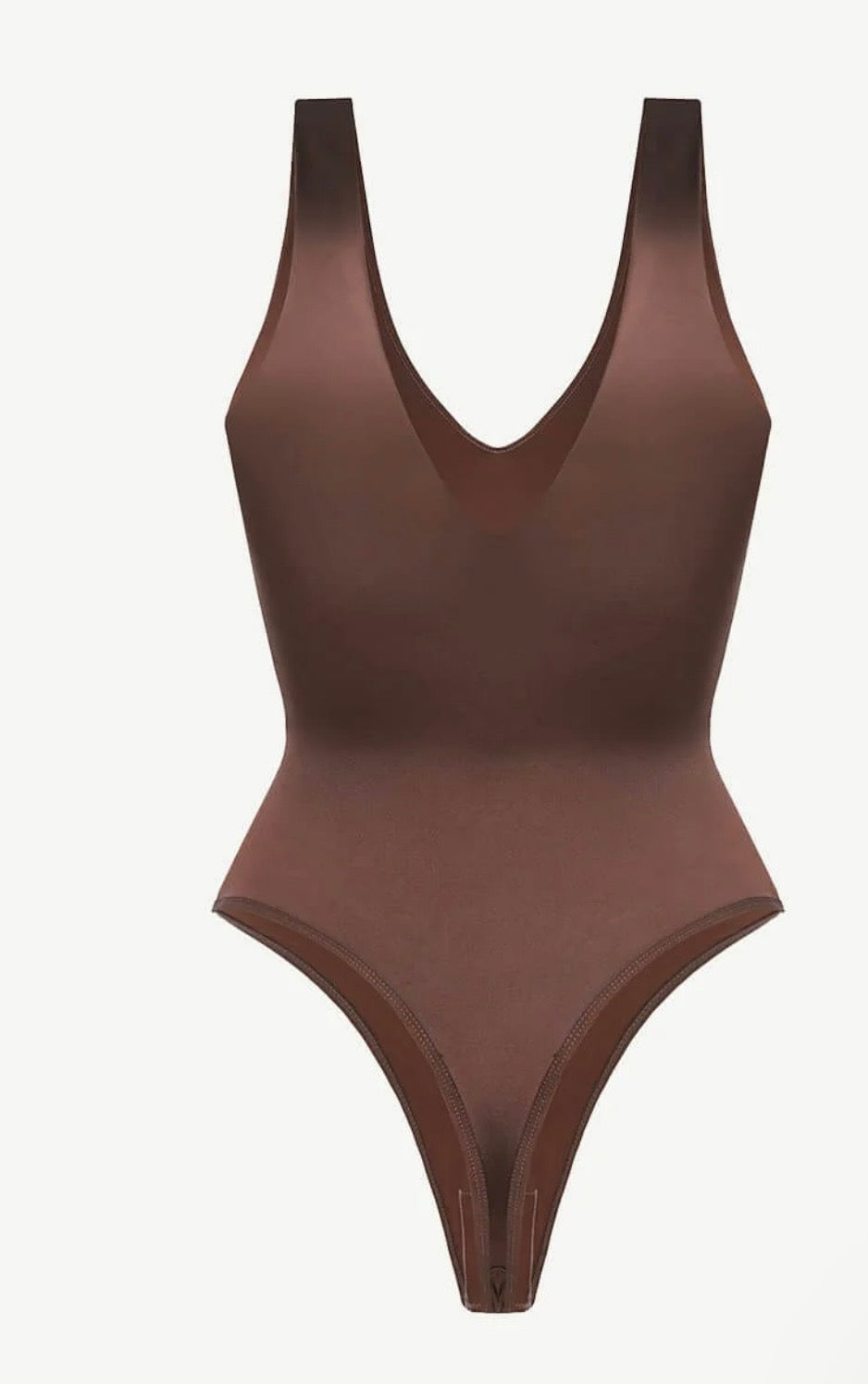 Sculpting Brown Bodysuit with Deep V-Neckline - Flattering and Chic