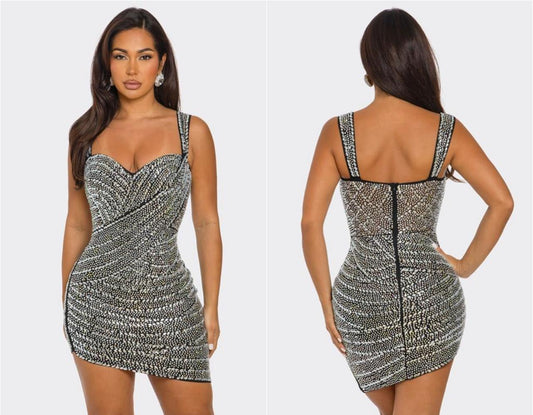 Nova Drape Mini Dress – Sculpted Shine & Sleek Fit