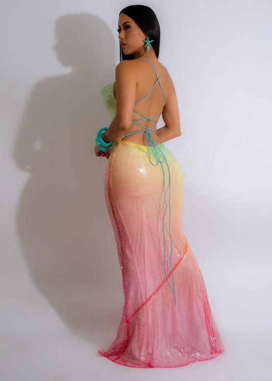 Prism Glow Gown – Sculpted Sparkle & Chromatic Flow