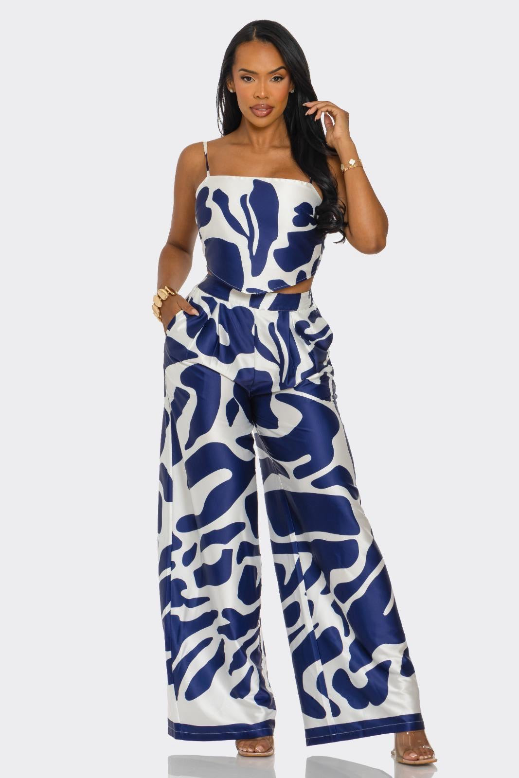 Chic Abstract Print Two-Piece Set