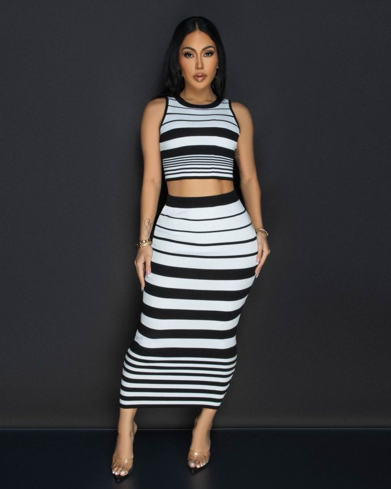 Chic Striped Two-Piece Knit Set